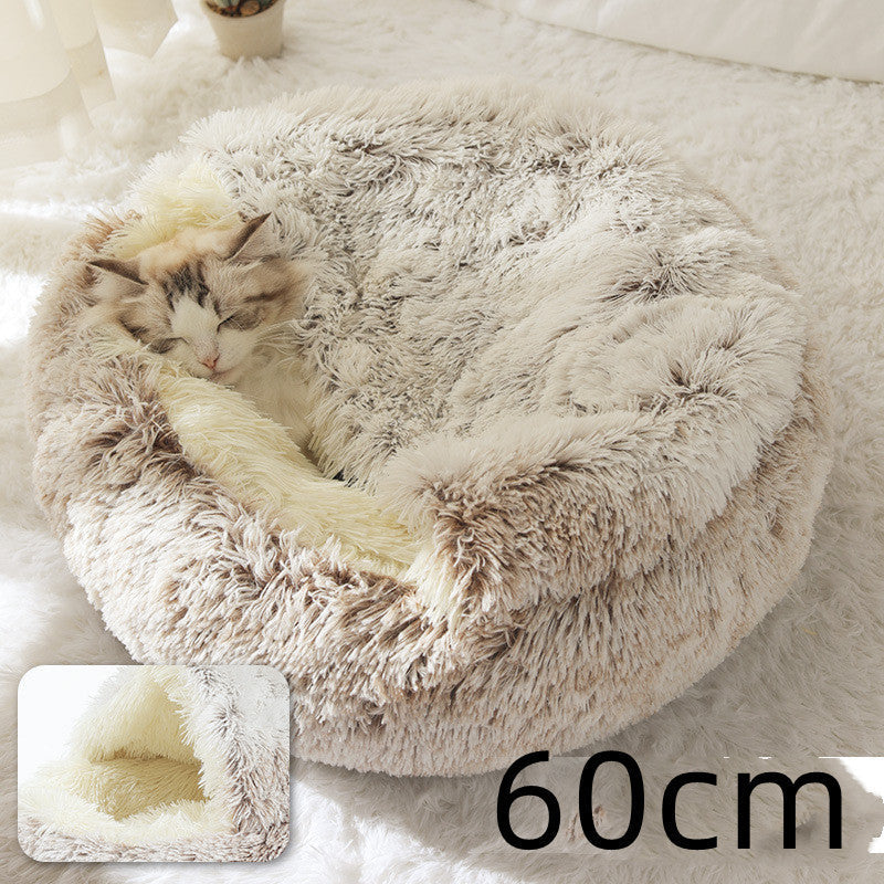 2 In 1 Dog And Cat Bed Pet Winter Bed Round Plush Warm Bed House Soft Long Plush Pets Bed Pet Products bigdil