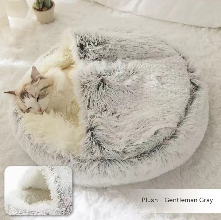 2 In 1 Dog And Cat Bed Pet Winter Bed Round Plush Warm Bed House Soft Long Plush Pets Bed Pet Products bigdil
