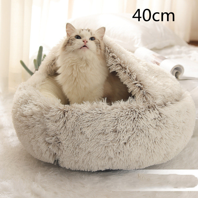 2 In 1 Dog And Cat Bed Pet Winter Bed Round Plush Warm Bed House Soft Long Plush Pets Bed Pet Products bigdil