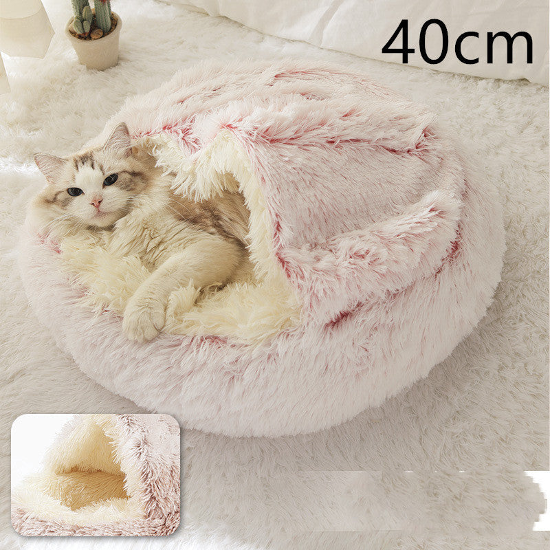 2 In 1 Dog And Cat Bed Pet Winter Bed Round Plush Warm Bed House Soft Long Plush Pets Bed Pet Products bigdil