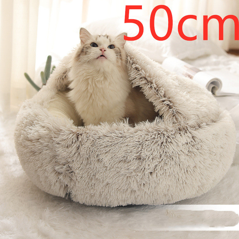 2 In 1 Dog And Cat Bed Pet Winter Bed Round Plush Warm Bed House Soft Long Plush Pets Bed Pet Products bigdil