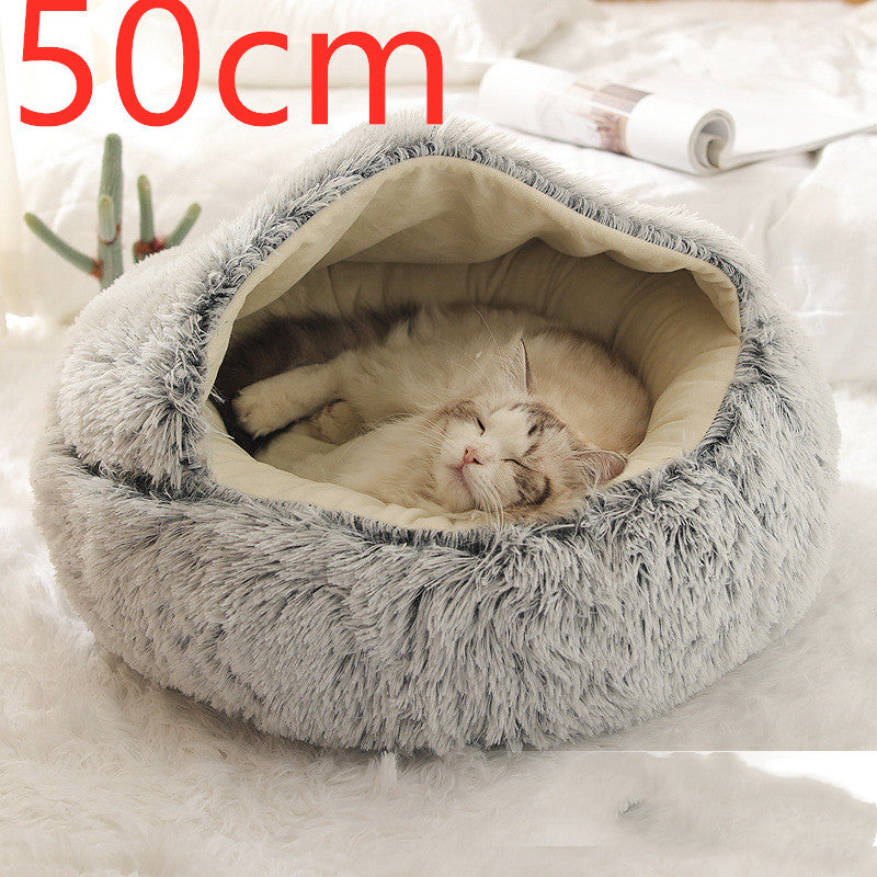 2 In 1 Dog And Cat Bed Pet Winter Bed Round Plush Warm Bed House Soft Long Plush Pets Bed Pet Products bigdil