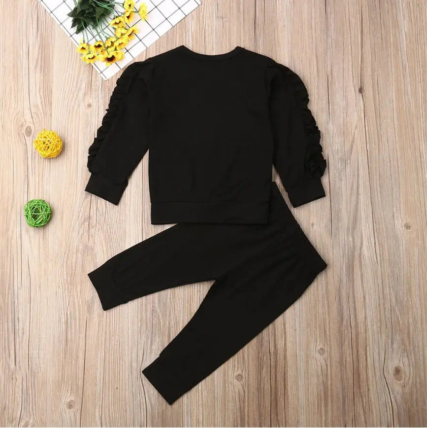 Newborn Baby Boys Girls Ruffles Jumper Solid Long Sleeve Sweatshirt Tops Pants Infant Kids 2Pcs Outfits Clothes Set Fall Clothes bigdil