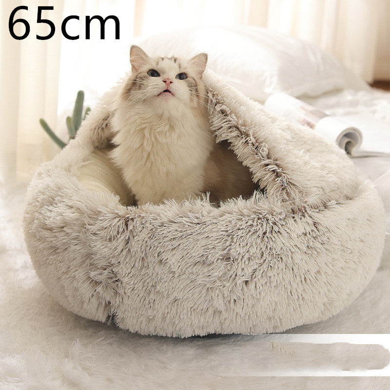 2 In 1 Dog And Cat Bed Pet Winter Bed Round Plush Warm Bed House Soft Long Plush Pets Bed Pet Products bigdil