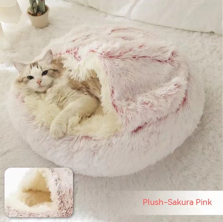 2 In 1 Dog And Cat Bed Pet Winter Bed Round Plush Warm Bed House Soft Long Plush Pets Bed Pet Products bigdil