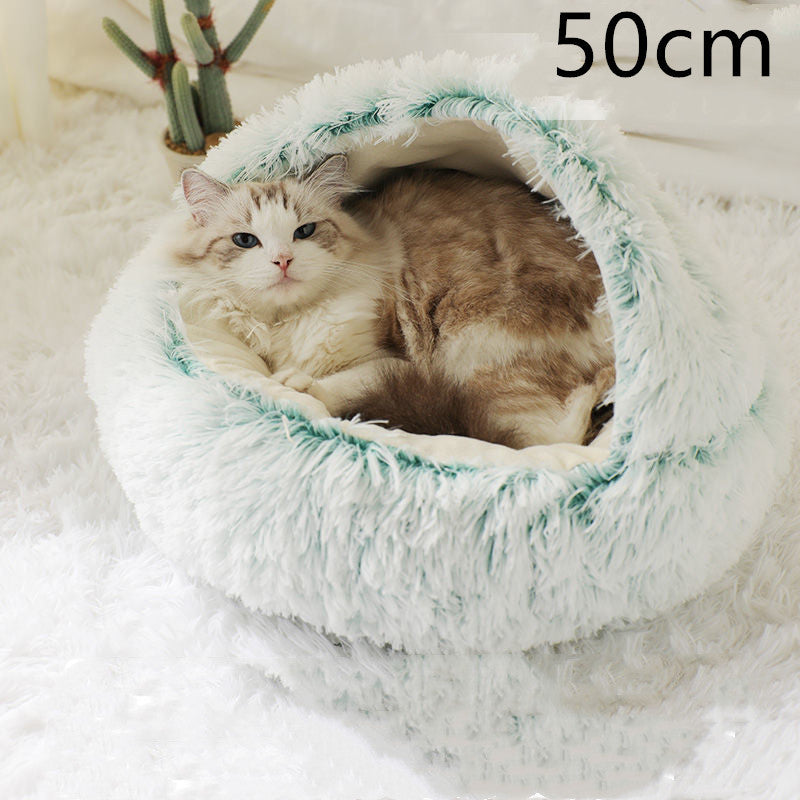 2 In 1 Dog And Cat Bed Pet Winter Bed Round Plush Warm Bed House Soft Long Plush Pets Bed Pet Products bigdil
