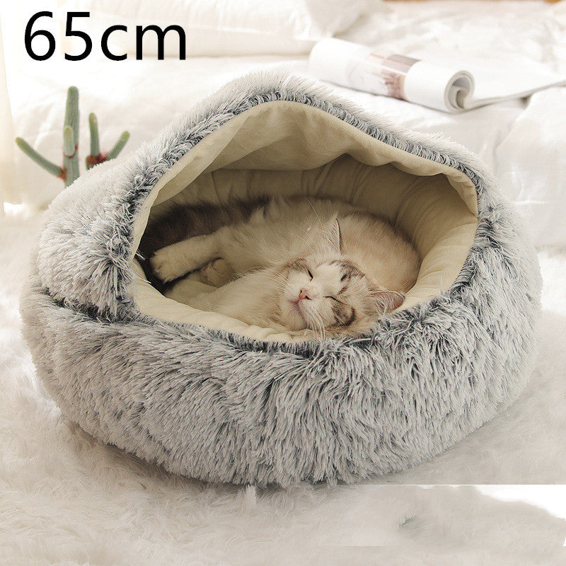 2 In 1 Dog And Cat Bed Pet Winter Bed Round Plush Warm Bed House Soft Long Plush Pets Bed Pet Products bigdil
