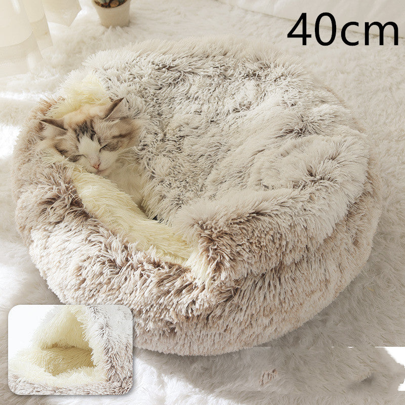 2 In 1 Dog And Cat Bed Pet Winter Bed Round Plush Warm Bed House Soft Long Plush Pets Bed Pet Products bigdil