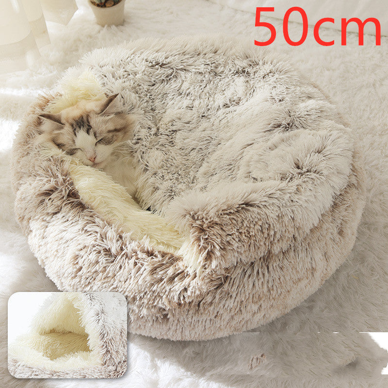 2 In 1 Dog And Cat Bed Pet Winter Bed Round Plush Warm Bed House Soft Long Plush Pets Bed Pet Products bigdil