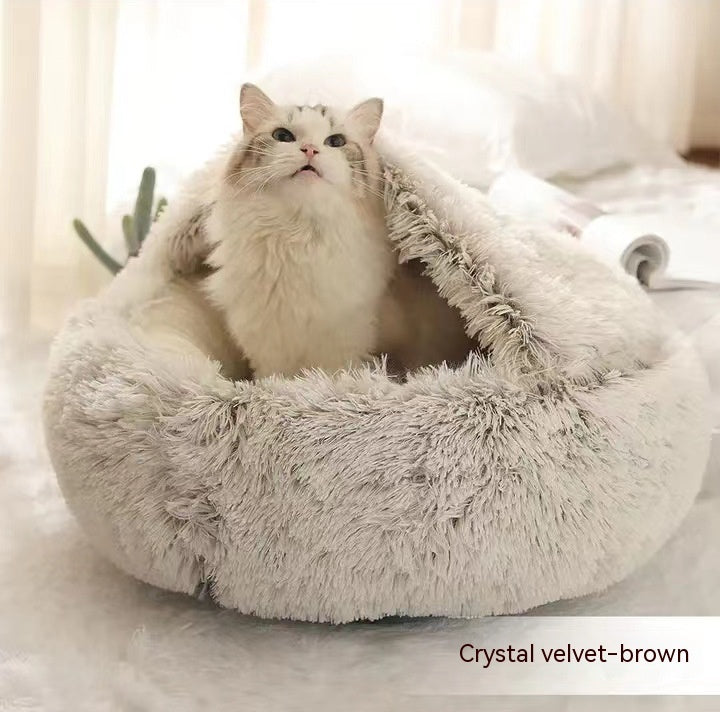2 In 1 Dog And Cat Bed Pet Winter Bed Round Plush Warm Bed House Soft Long Plush Pets Bed Pet Products bigdil