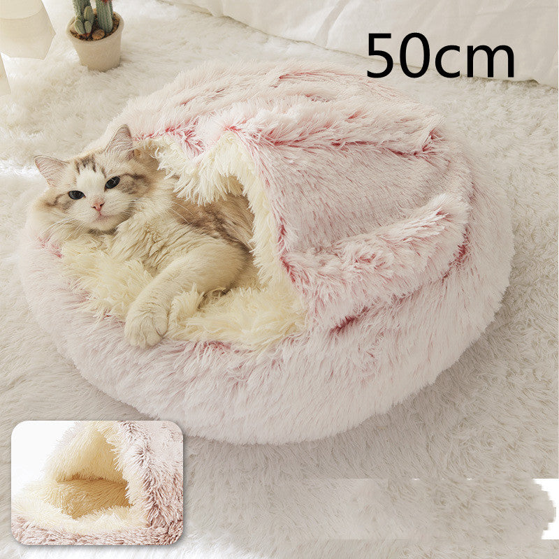 2 In 1 Dog And Cat Bed Pet Winter Bed Round Plush Warm Bed House Soft Long Plush Pets Bed Pet Products bigdil