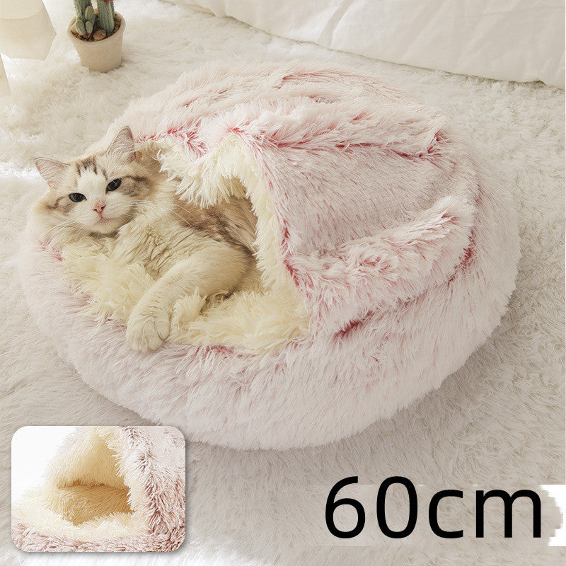 2 In 1 Dog And Cat Bed Pet Winter Bed Round Plush Warm Bed House Soft Long Plush Pets Bed Pet Products bigdil