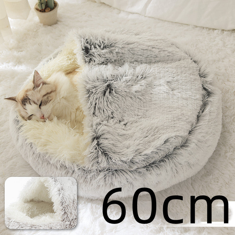 2 In 1 Dog And Cat Bed Pet Winter Bed Round Plush Warm Bed House Soft Long Plush Pets Bed Pet Products bigdil