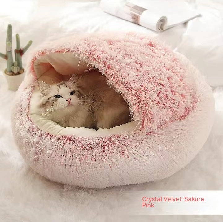 2 In 1 Dog And Cat Bed Pet Winter Bed Round Plush Warm Bed House Soft Long Plush Pets Bed Pet Products bigdil