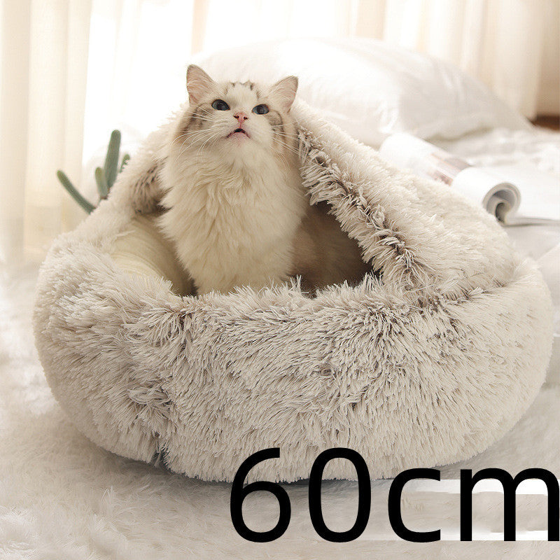 2 In 1 Dog And Cat Bed Pet Winter Bed Round Plush Warm Bed House Soft Long Plush Pets Bed Pet Products bigdil