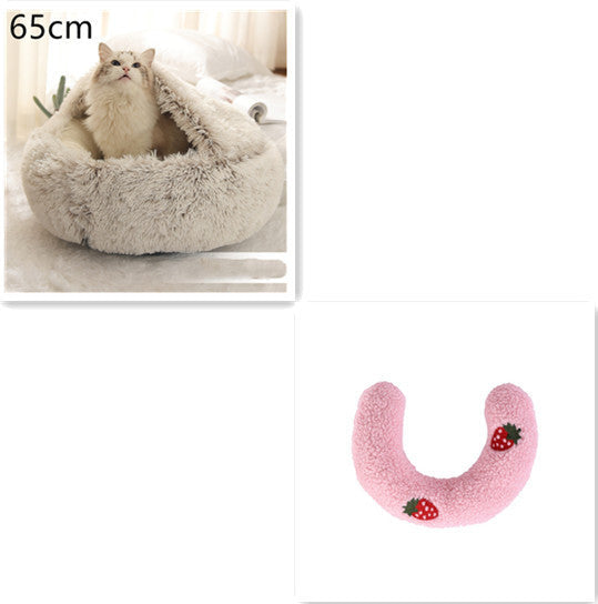 2 In 1 Dog And Cat Bed Pet Winter Bed Round Plush Warm Bed House Soft Long Plush Pets Bed Pet Products bigdil