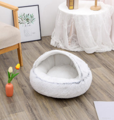2 In 1 Dog And Cat Bed Pet Winter Bed Round Plush Warm Bed House Soft Long Plush Pets Bed Pet Products bigdil