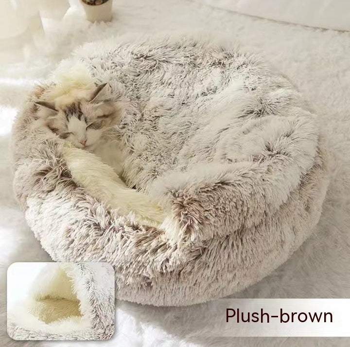 2 In 1 Dog And Cat Bed Pet Winter Bed Round Plush Warm Bed House Soft Long Plush Pets Bed Pet Products bigdil