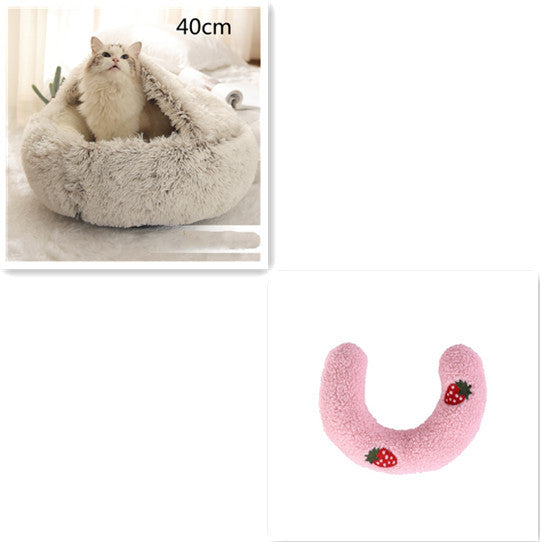 2 In 1 Dog And Cat Bed Pet Winter Bed Round Plush Warm Bed House Soft Long Plush Pets Bed Pet Products bigdil
