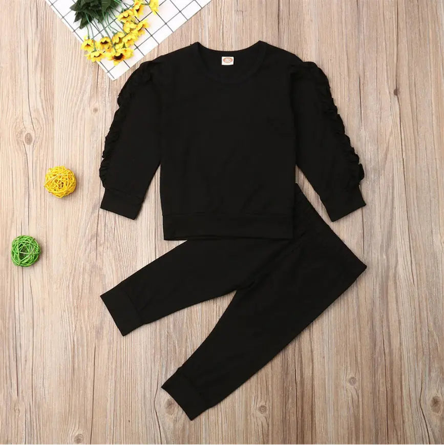 Newborn Baby Boys Girls Ruffles Jumper Solid Long Sleeve Sweatshirt Tops Pants Infant Kids 2Pcs Outfits Clothes Set Fall Clothes bigdil