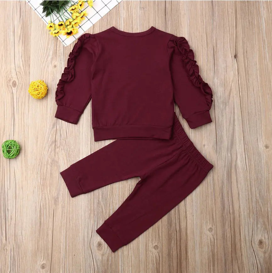 Newborn Baby Boys Girls Ruffles Jumper Solid Long Sleeve Sweatshirt Tops Pants Infant Kids 2Pcs Outfits Clothes Set Fall Clothes bigdil